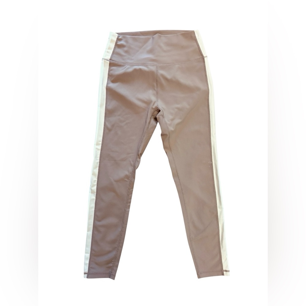 Wilo The Label High-Rise Taupe Leggings with Cream Side Stripe